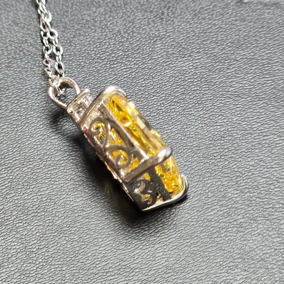 Ice Cut CZ Citrine Pendant Necklace‎ with CZ Accents in Sterling Silver (NWOT) - Picture 4 of 7